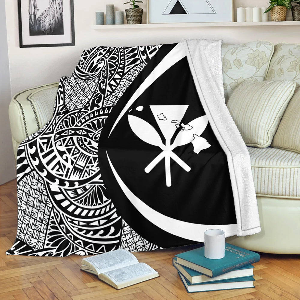 Hawaii Premium Blanket Kanaka Maoli Hawaiian Map Lauhala White Circle