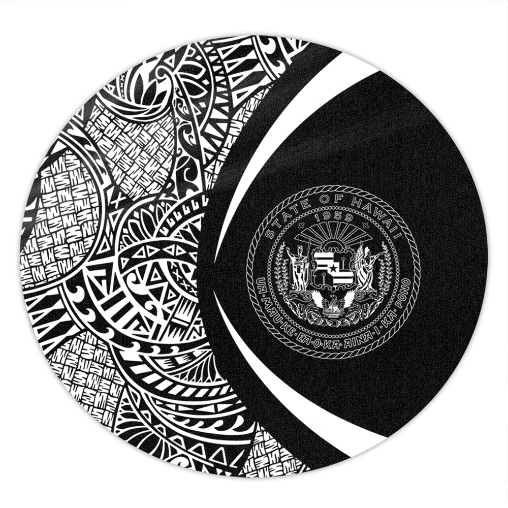 Hawaii Round Rug Coat Of Arm Lauhala White Circle