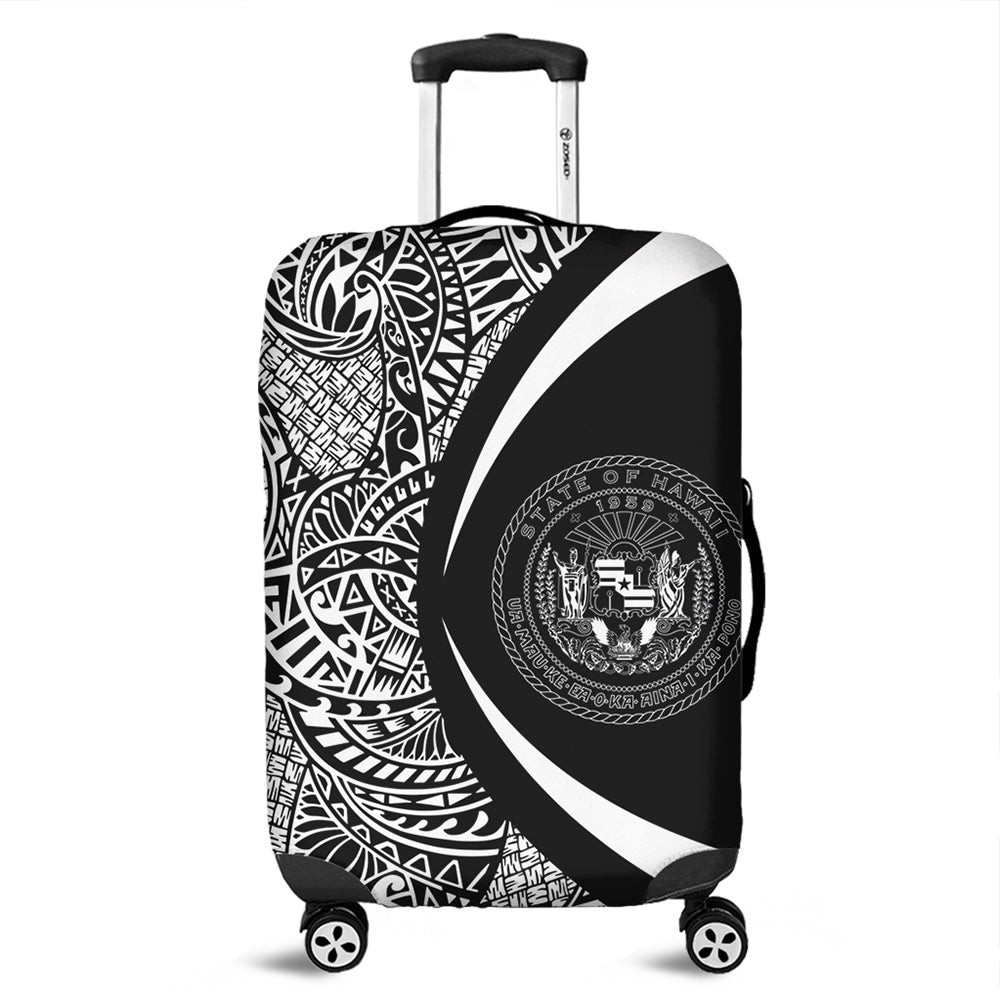 Hawaii Luggage Cover Coat Of Arm Lauhala White Circle