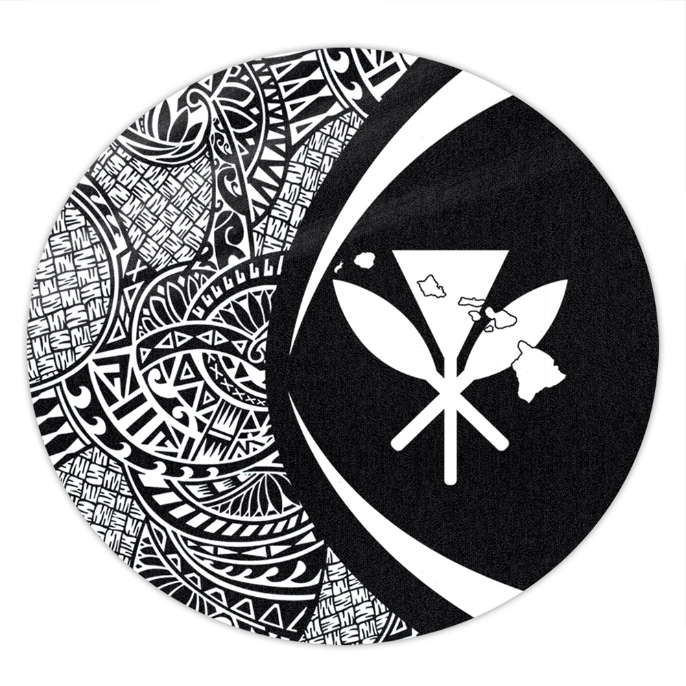 Hawaii Round Rug Kanaka Maoli Hawaiian Map Lauhala White Circle