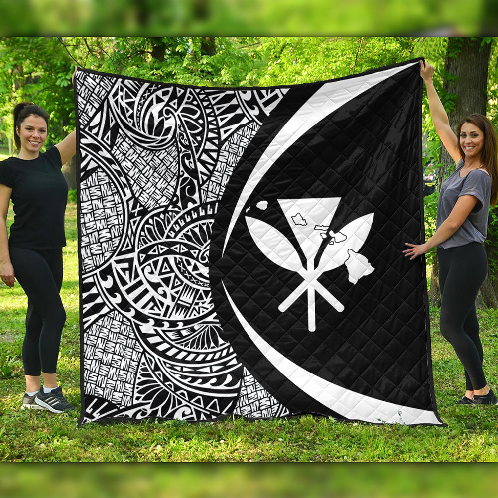 Hawaii Premium Quilt Kanaka Maoli Hawaiian Map Lauhala White Circle