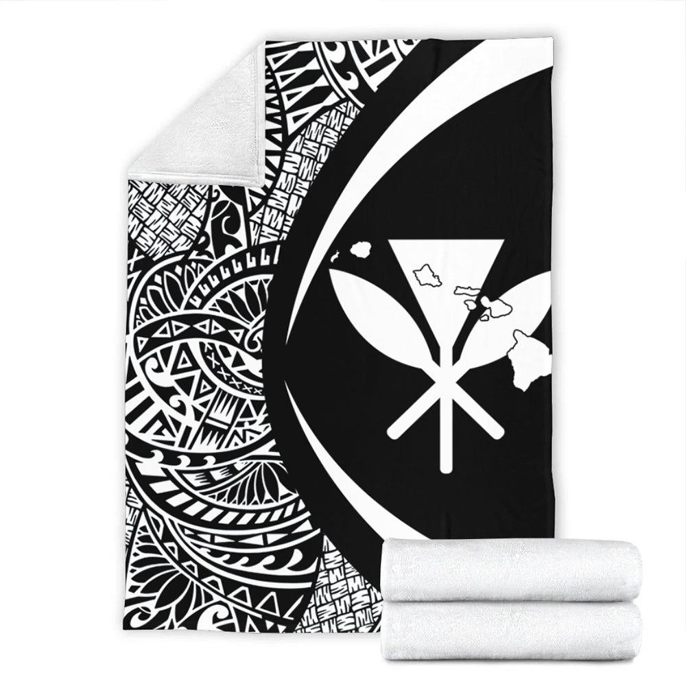 Hawaii Premium Blanket Kanaka Maoli Hawaiian Map Lauhala White Circle