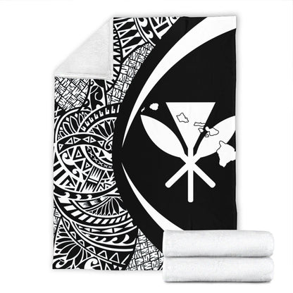 Hawaii Premium Blanket Kanaka Maoli Hawaiian Map Lauhala White Circle
