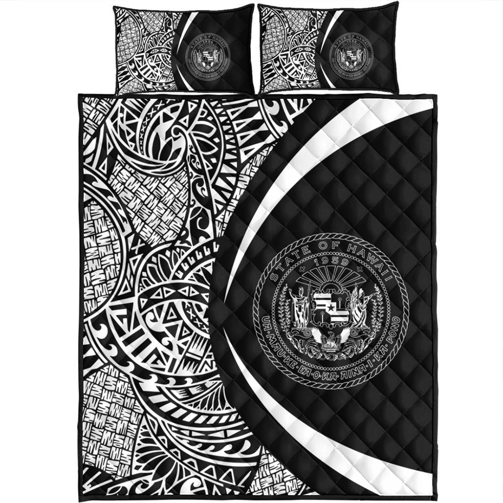 Hawaii Quilt Bed Set Coat Of Arm Lauhala White Circle