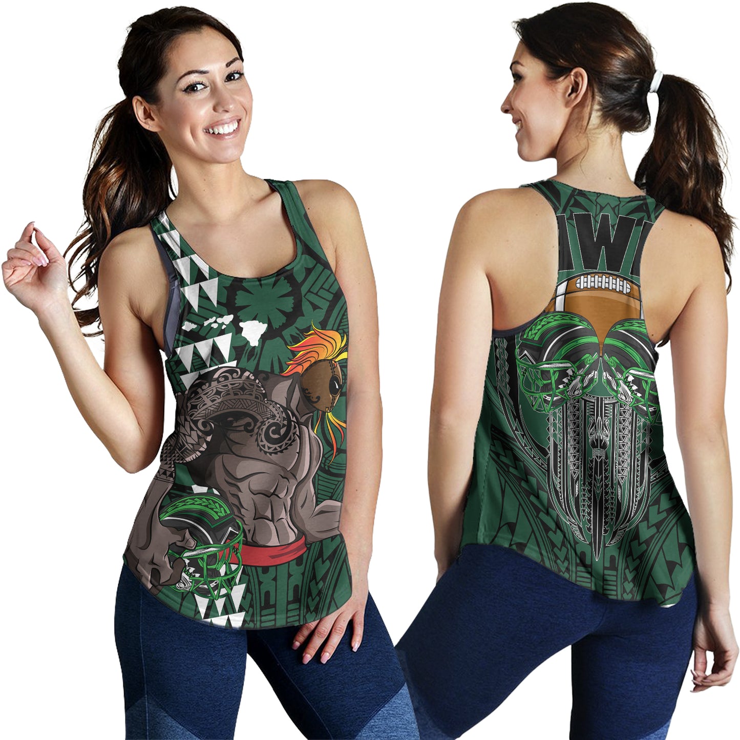 Hawaii Women Tank Map Kanaka Football Style
