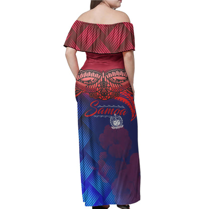 Samoa Polynesian Woman Off Shoulder Long Dress - Samoa Coat Of Arms with Lauhala Tribal Pattern
