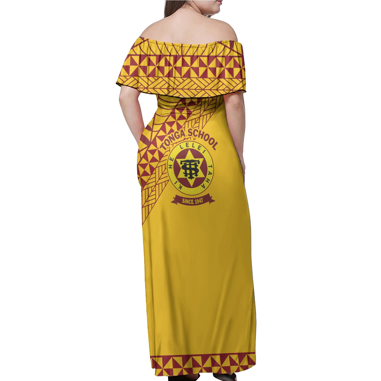 Tonga High School Woman Off Shoulder Long Dress - Yellow Polynesian