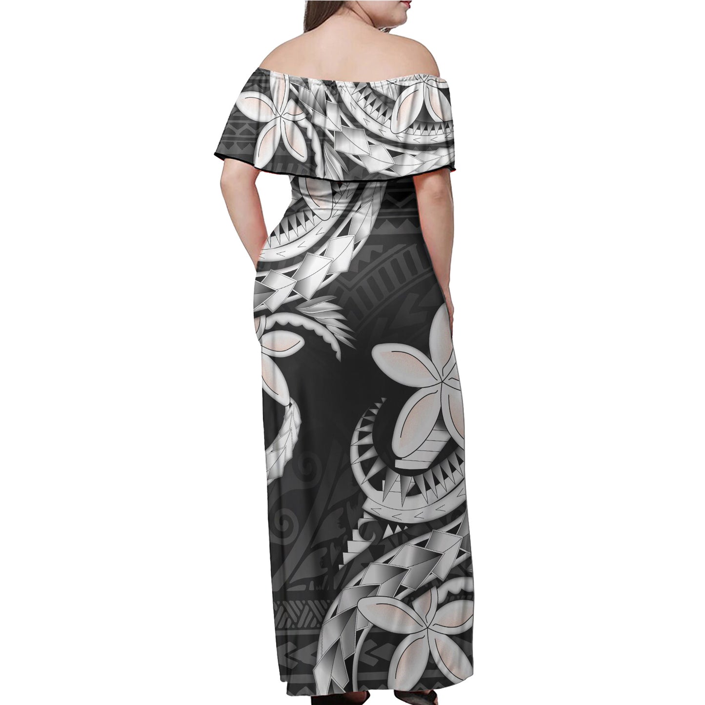 Polynesian Patterns Plumeria Flowers Special Style Combo Off Shoulder Long Dress And Shirt