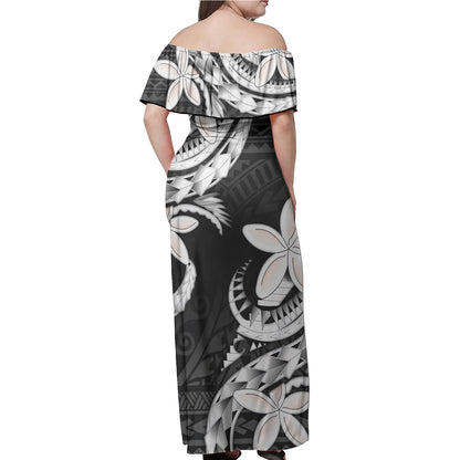 Polynesian Patterns Plumeria Flowers Special Style Combo Off Shoulder Long Dress And Shirt