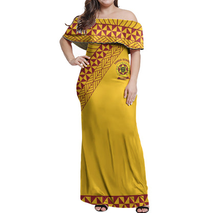Tonga High School Woman Off Shoulder Long Dress - Yellow Polynesian