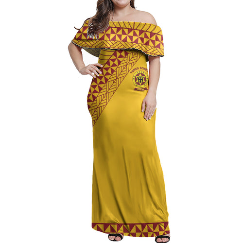 Tonga High School Woman Off Shoulder Long Dress - Yellow Polynesian