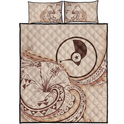 Yap State Quilt Bed Set Hibiscus Flower Vintage Style
