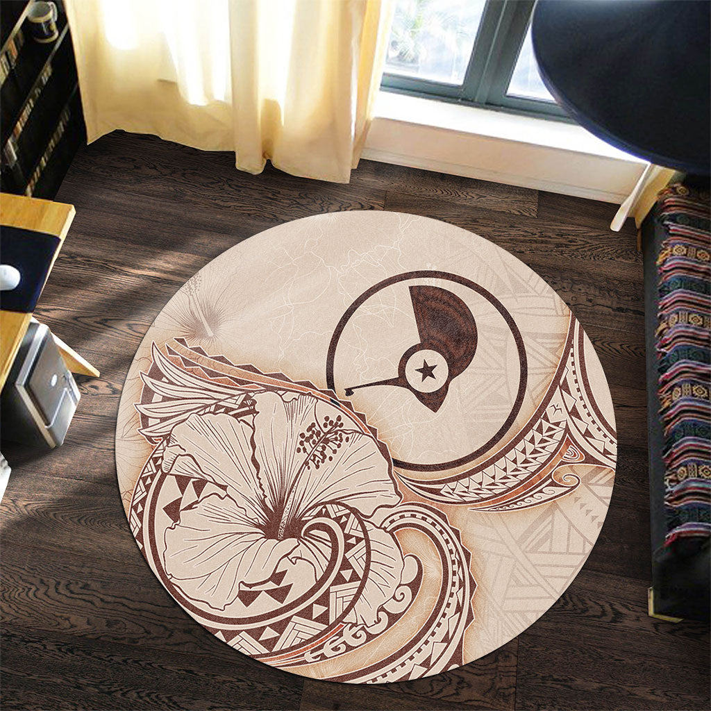 Yap State Round Rug Hibiscus Flower Vintage Style