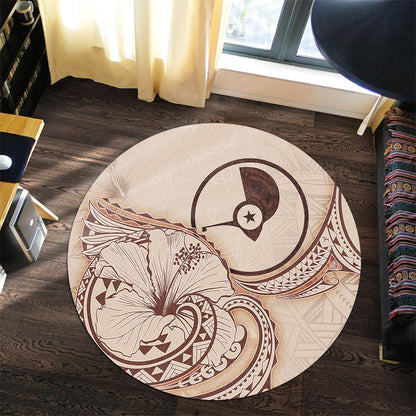 Yap State Round Rug Hibiscus Flower Vintage Style
