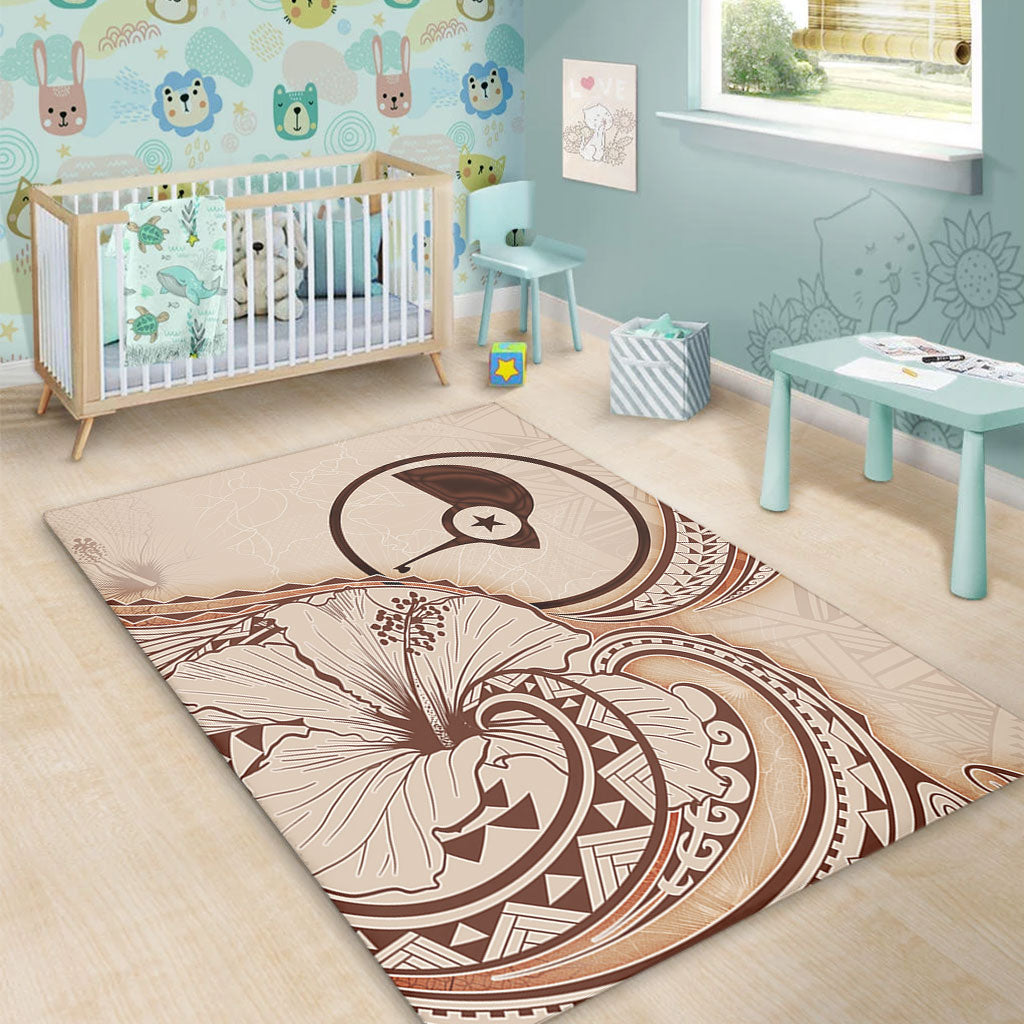 Yap State Area Rug Hibiscus Flower Vintage Style