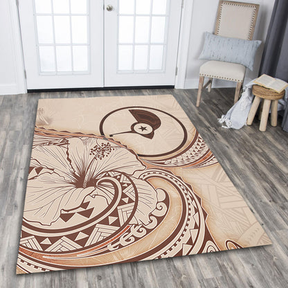 Yap State Area Rug Hibiscus Flower Vintage Style