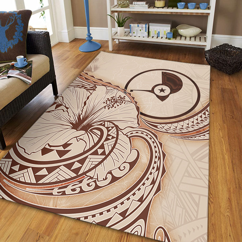 Yap State Area Rug Hibiscus Flower Vintage Style