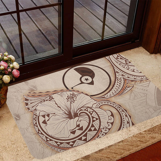 Yap State Door Mat Hibiscus Flower Vintage Style