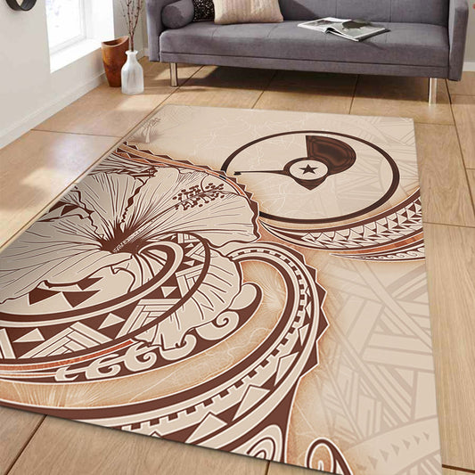 Yap State Area Rug Hibiscus Flower Vintage Style