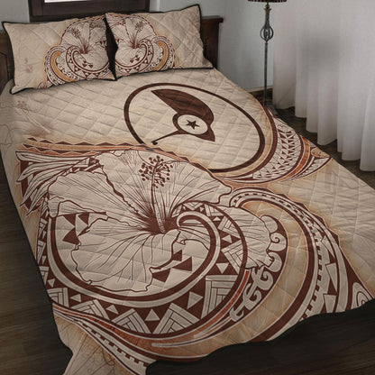 Yap State Quilt Bed Set Hibiscus Flower Vintage Style