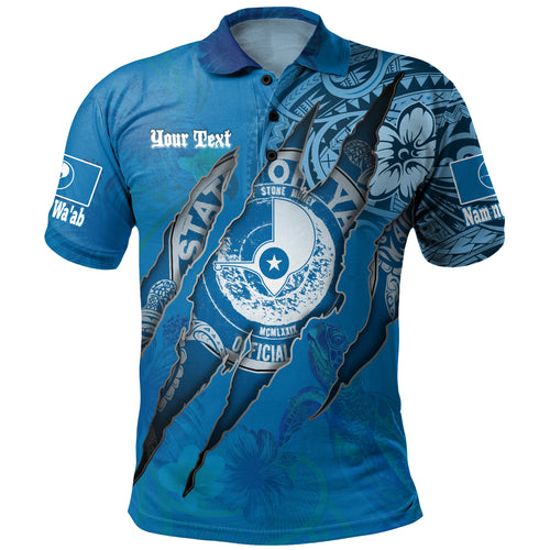 Yap State Polo Shirt Custom Yapese Blood Inside Me Polynesian Sleeve Tattoo Tropical Blue