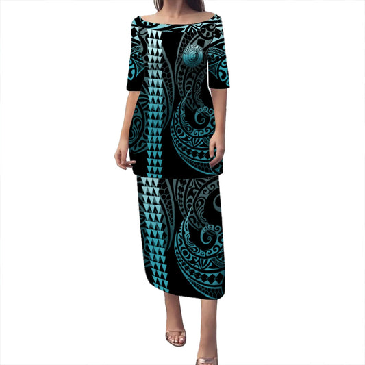 Yap State Puletasi Kakau Style Turquoise