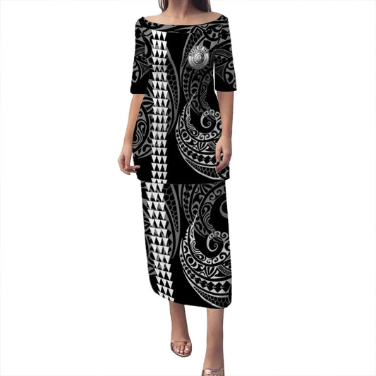 Yap State Puletasi Kakau Style White