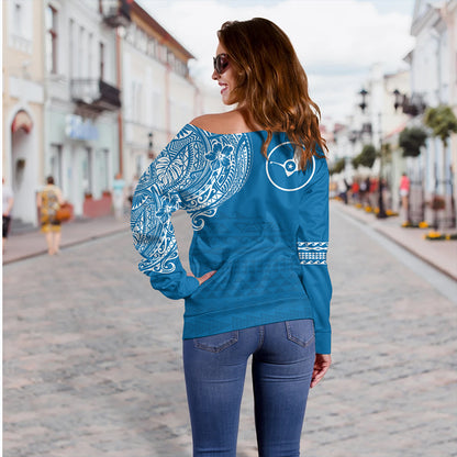 Yap State Off Shoulder Sweatshirt Polynesian Flag With Coat Of Arms