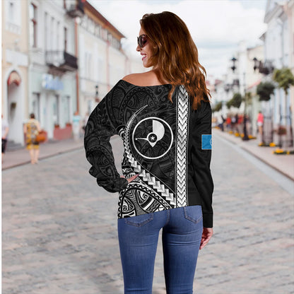 Yap State Off Shoulder Sweatshirt Tribal Micronesian Coat Of Arms