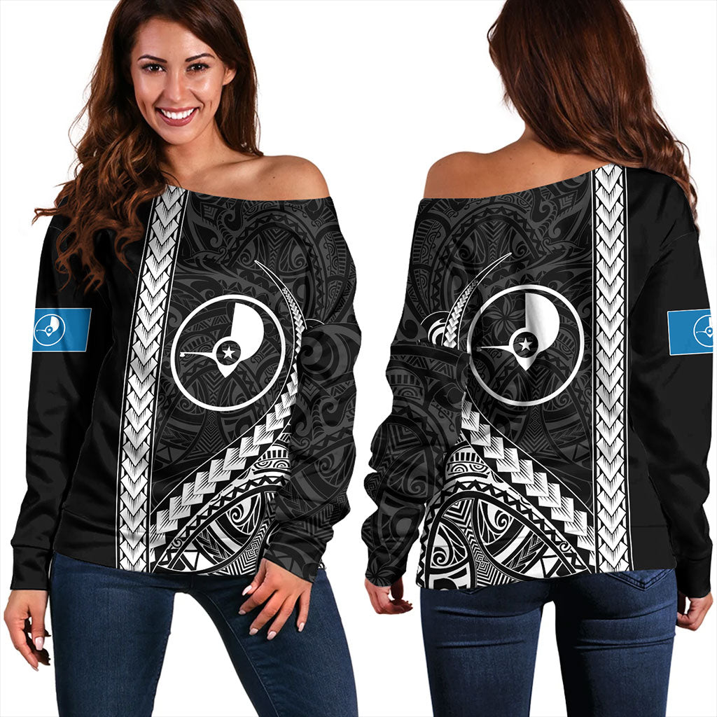 Yap State Off Shoulder Sweatshirt Tribal Micronesian Coat Of Arms
