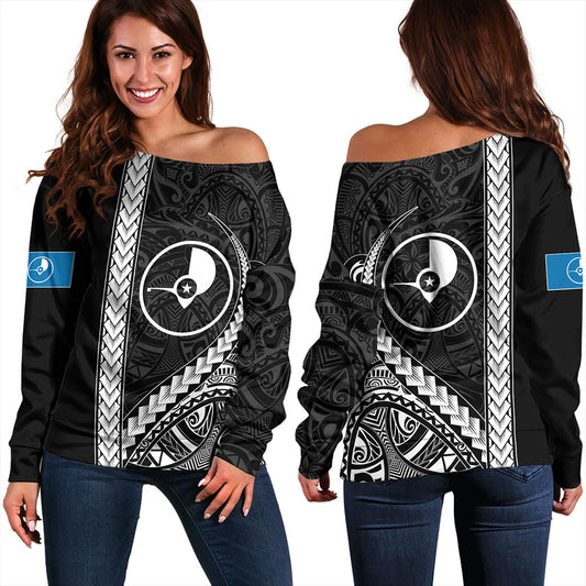 Yap State Off Shoulder Sweatshirt Tribal Micronesian Coat Of Arms
