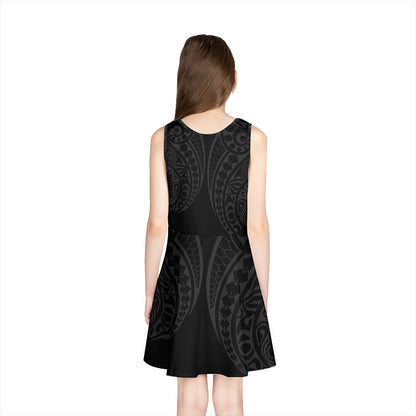 Yap State Girls Sleeveless Sundress Kakau Style Grey