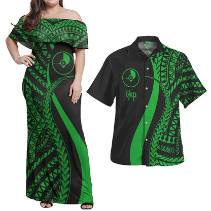 Yap Combo Dress And Shirt - Micronesian Tentacle Tribal Pattern Green