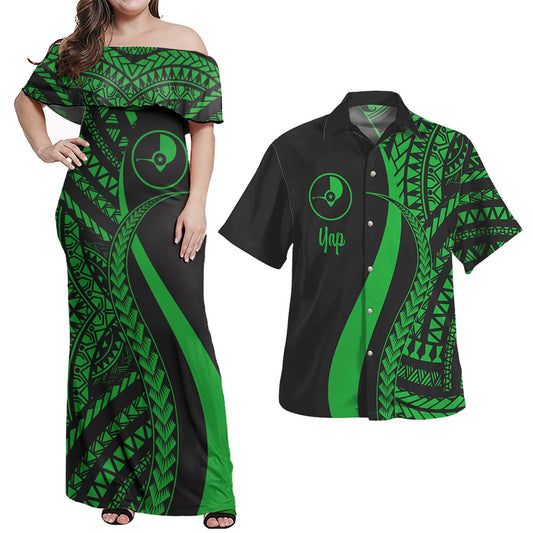 Yap Combo Dress And Shirt - Micronesian Tentacle Tribal Pattern Green