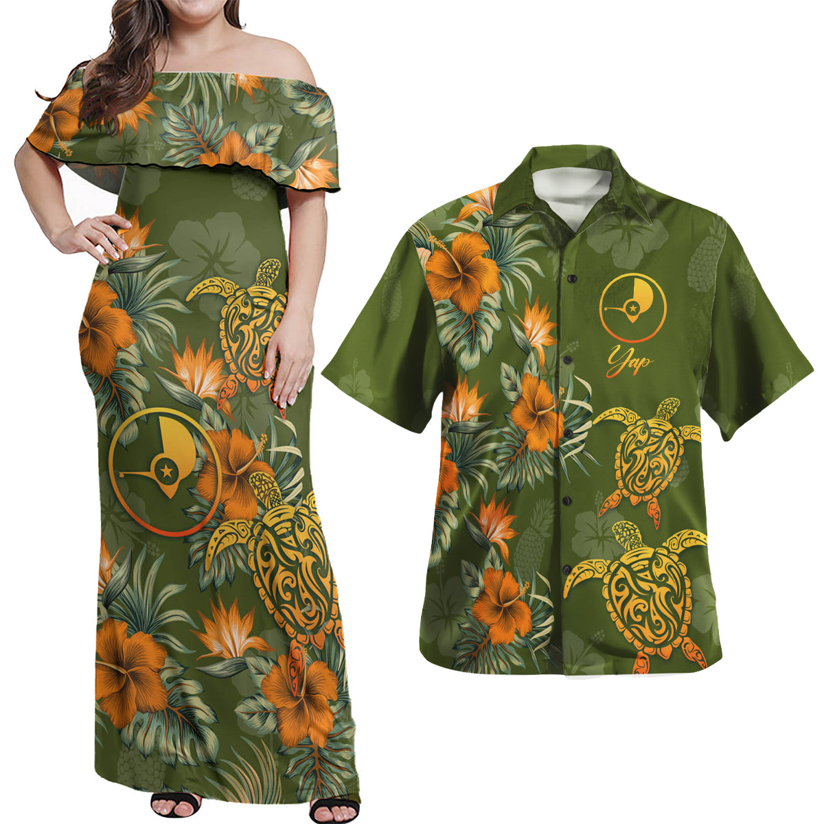 Yap Polynesian Pattern Combo Dress And Shirt Tropical Summer