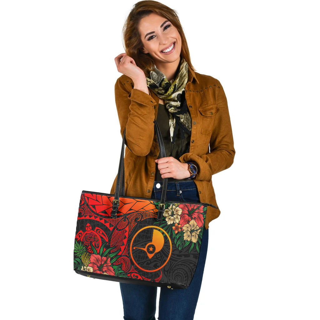 Yap Leather Tote Bag Polynesian Turtle Tropical