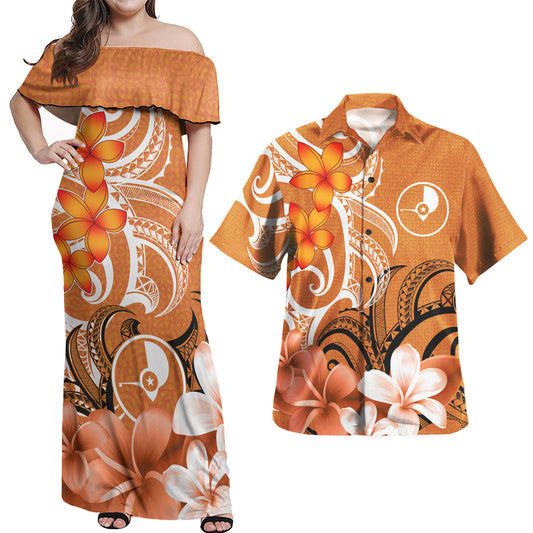 Yap Polynesian Pattern Combo Dress And Shirt - Floral Spirit Orange