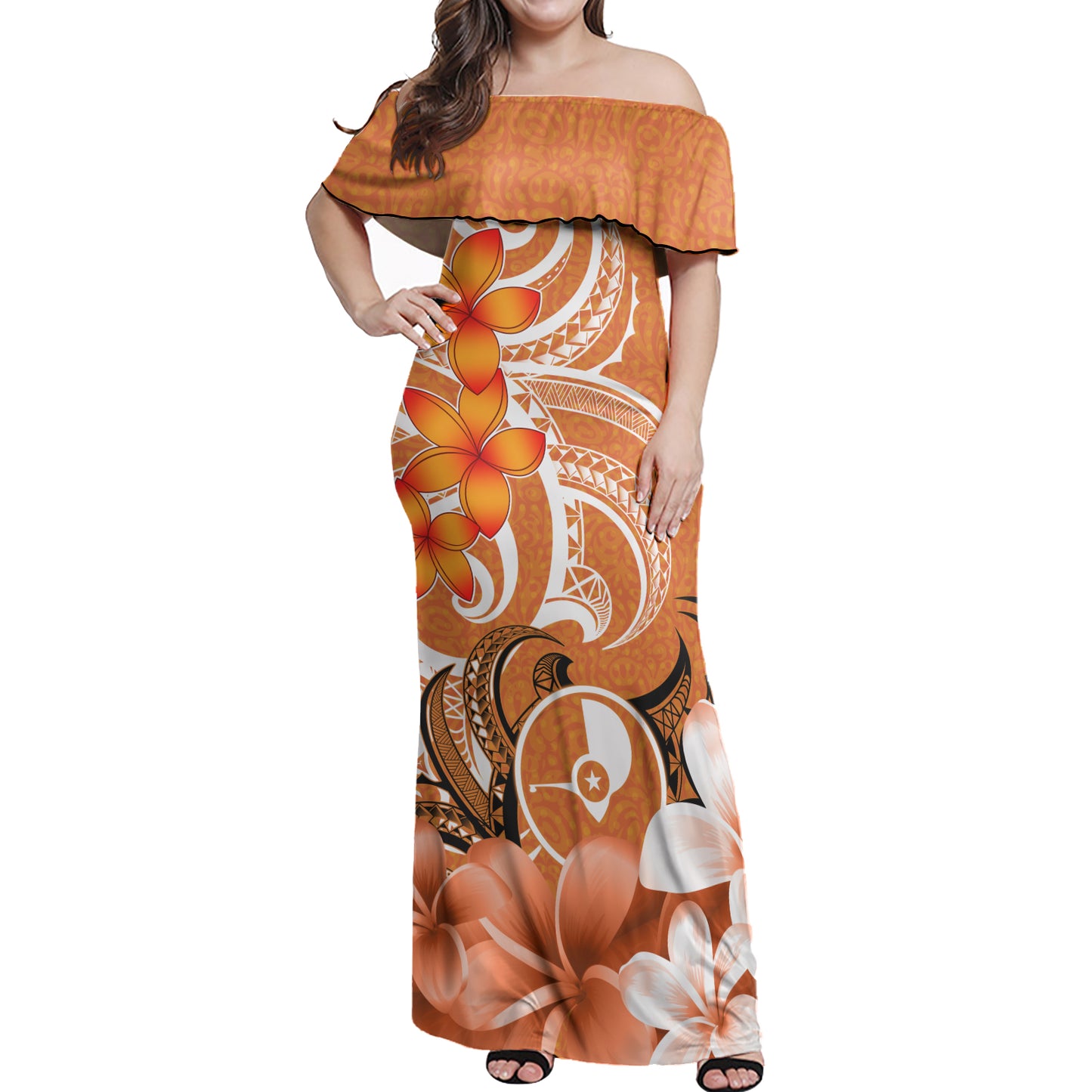 Yap Polynesian Pattern Combo Dress And Shirt - Floral Spirit Orange