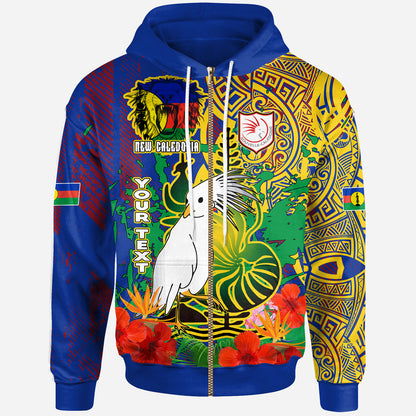 New Caledonia Pride Hoodie - Custom New Caledonia National Emblem With Cagou And Hibiscus Polynesian Hoodie