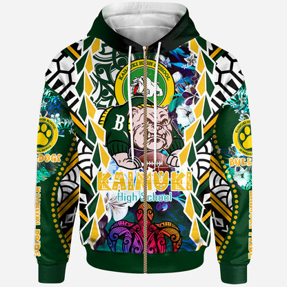 Hawaii Custom Personalised Hoodie - Kaimuki High School Bulldogs With Hawaiian Sea Turtle And Tribal Patterns