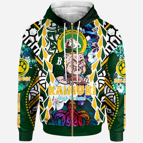 Hawaii Custom Personalised Hoodie - Kaimuki High School Bulldogs With Hawaiian Sea Turtle And Tribal Patterns