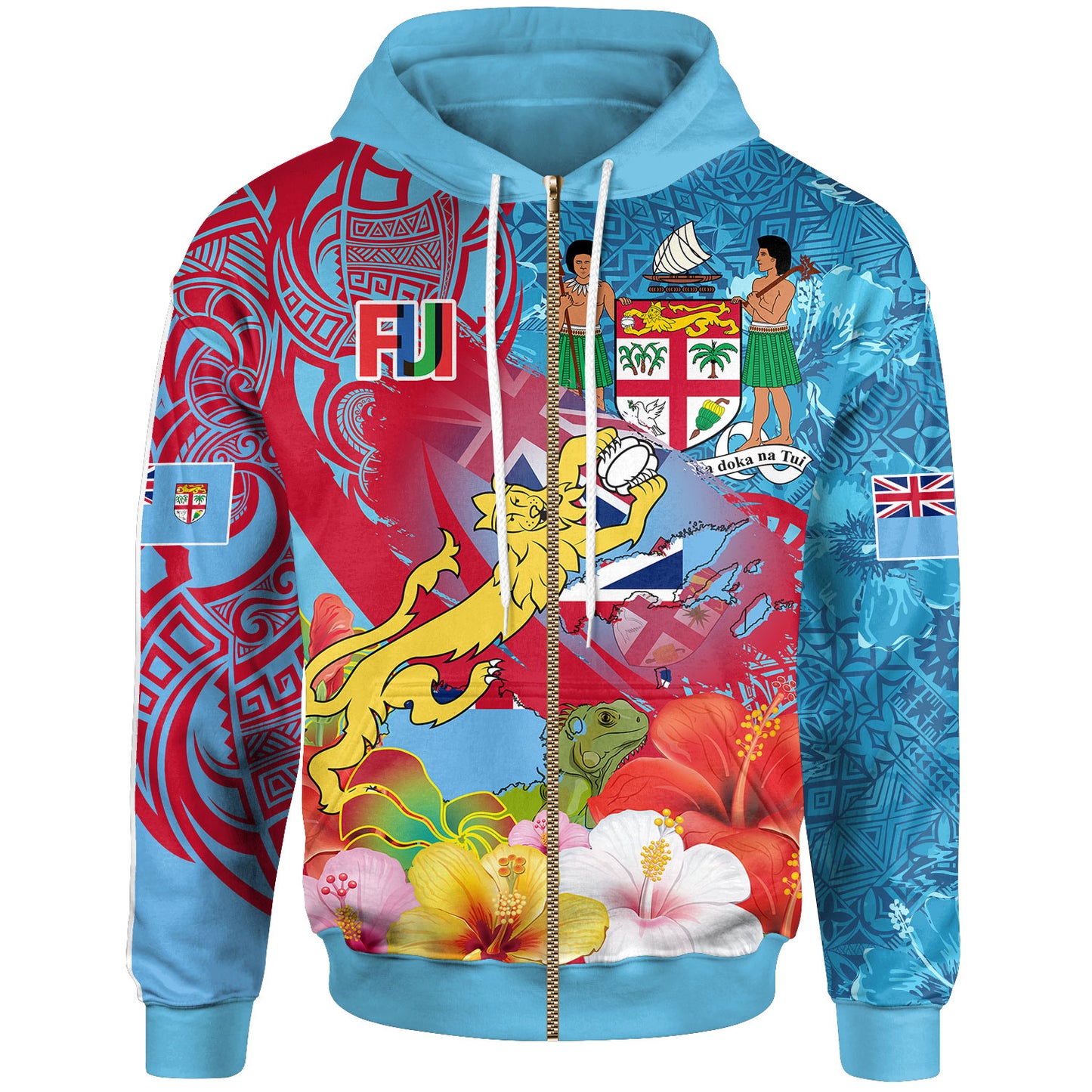 Fiji Polynesian Hoodie - Custom Fiji Lion With Tapa Patterns And Polynesian Hibiscus Hoodie