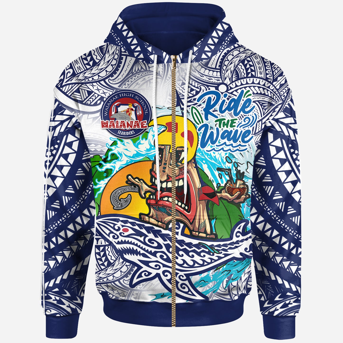 Hawaii Custom Personalised Hoodie - Waianae High School Tribal Tiki Shark Riders Polynesian Pride Hoodie