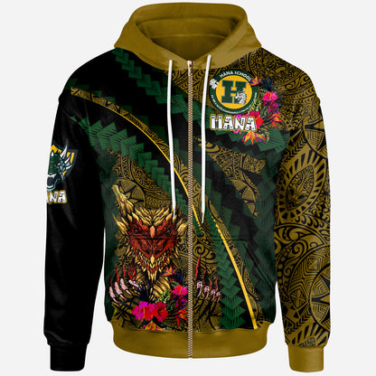 Hawaii Hana High School Custom Hoodie - Hana Super Dragons With Tropical Tribal Pattern Scratch Style