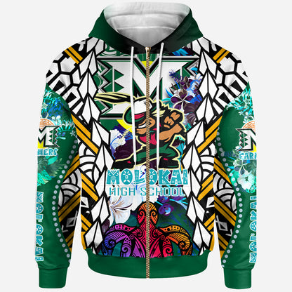Hawaii Custom Personalised Hoodie - Moloka'i High School SuPER Farmer With Polynesian Sea Turtle And Hibiscus Tribal Patterns