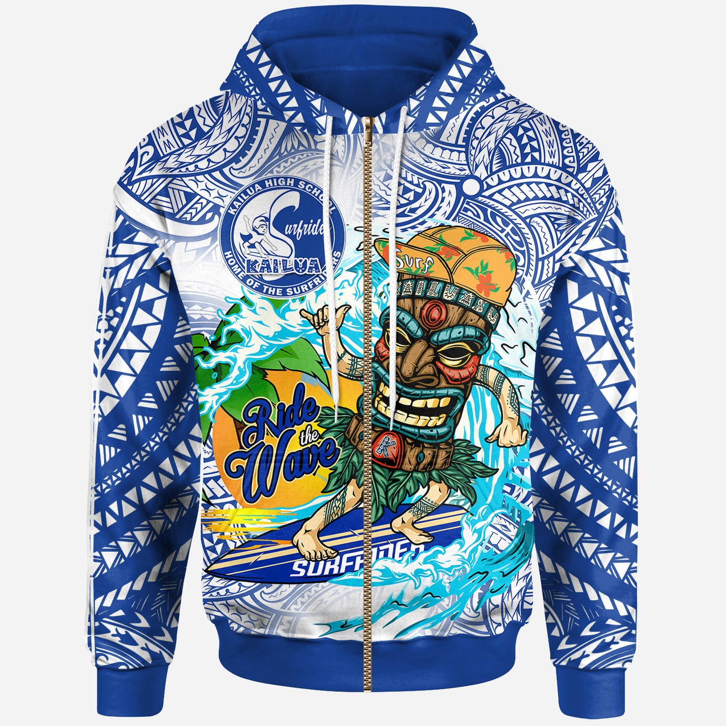 Hawaii Polynesian Custom Personalised Hoodie - Kailua High School Tiki Tribal Surfriders Polynesian Culture