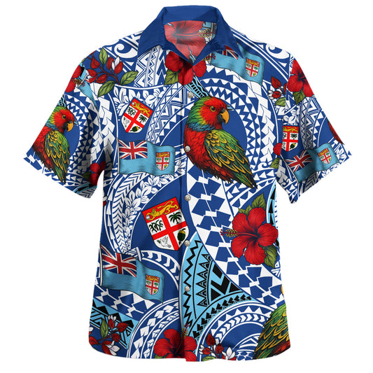 Fiji Hawaiian Shirt Kula Parrot Flag Hibiscus Tribal Style