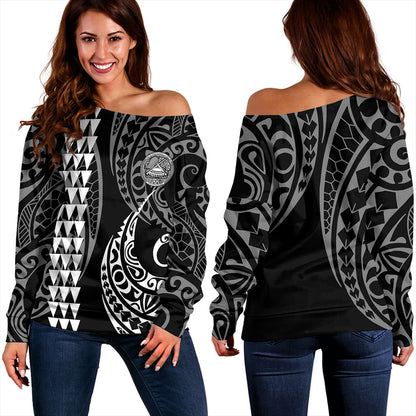 American Samoa Off Shoulder Sweatshirt Kakau Style Ver.1