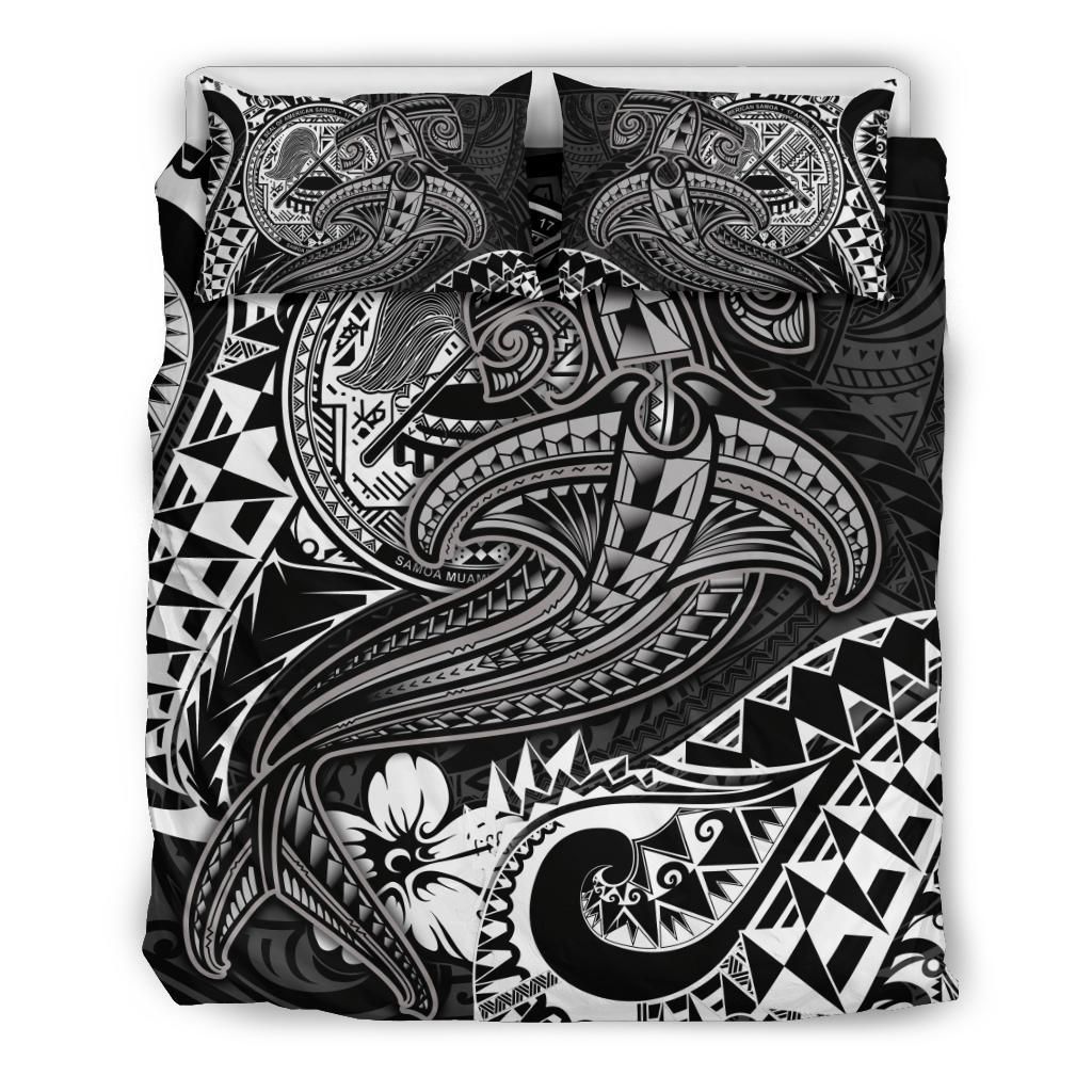 American Samoa Bedding Set - White Shark Polynesian Tattoo
