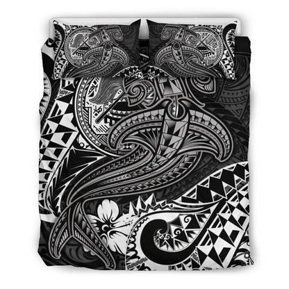 American Samoa Bedding Set - White Shark Polynesian Tattoo